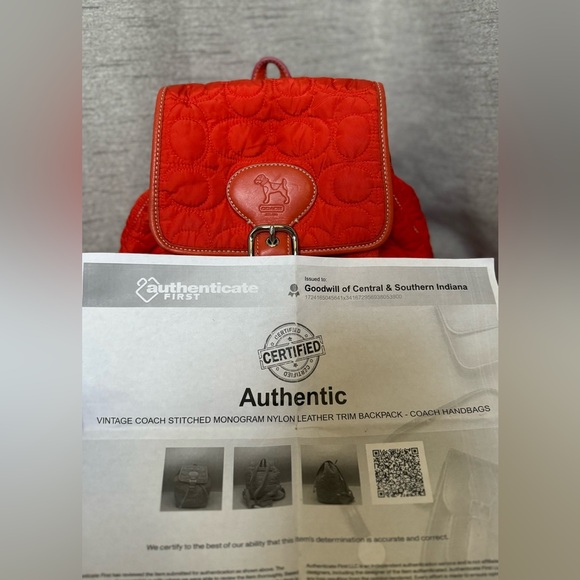 Coach - Vintage 2004 Orange Quilted Nylon & Leather Coach Mini Backpack With COA - Picture 2 of 11